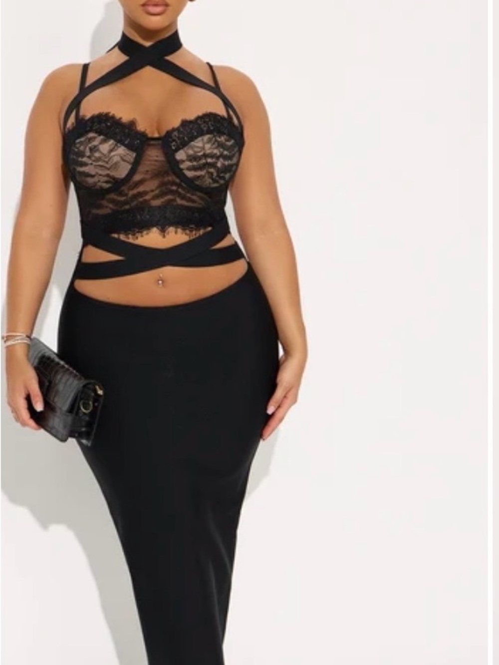 Fashion Nova Black Strappy High-Waist Pencil Skirt